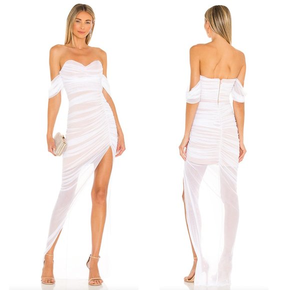 NEW Nookie REVOLVE Dita Mesh Gown White Maxi Mini Dress Off Shoulder Bridal - Picture 1 of 2